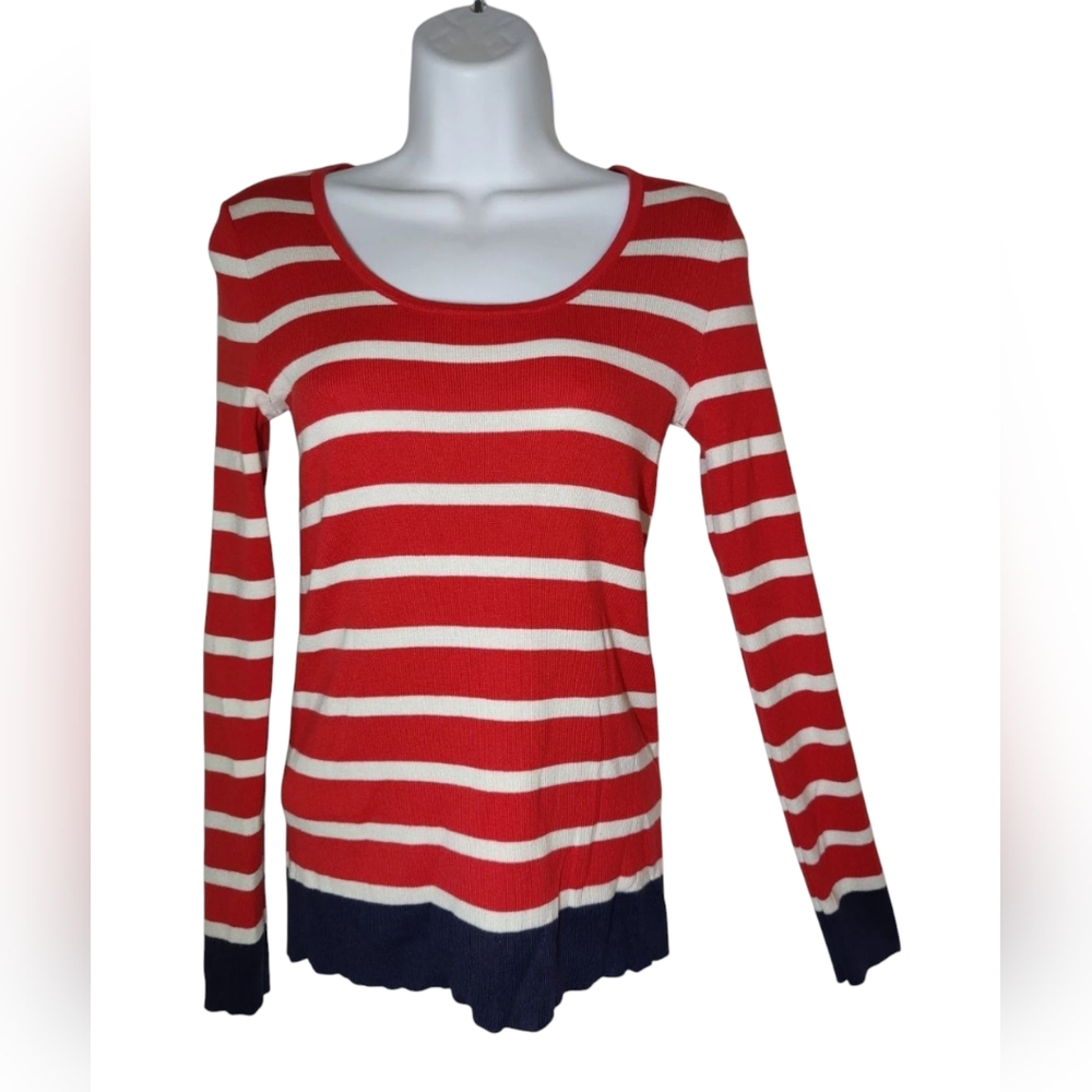 Banana Republic Silk Blend Striped Red‎ White Blue Scoop Neck Pullover Sweater S